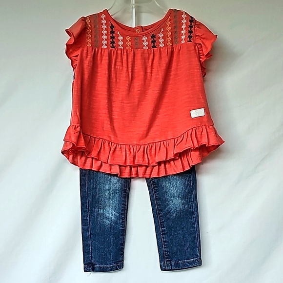 7 FOR ALL MANKIND | Toddler Girl's Embroidered Ruffle Top & Denim Jeans Set - Picture 1 of 16